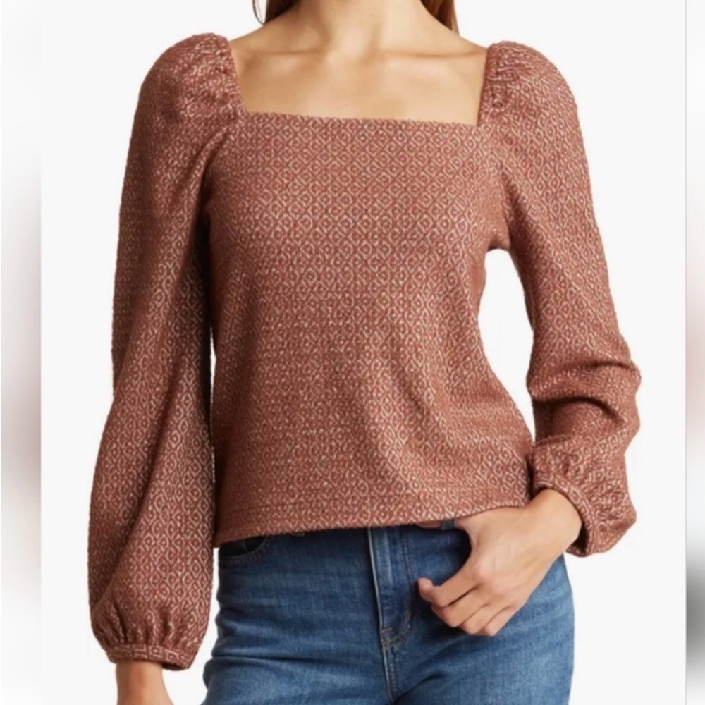 Madewell Rust Patterned Puff sleeve Top Size Xs